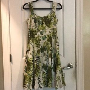 new directions Cream and Green Botanical Pleated Midi Dress